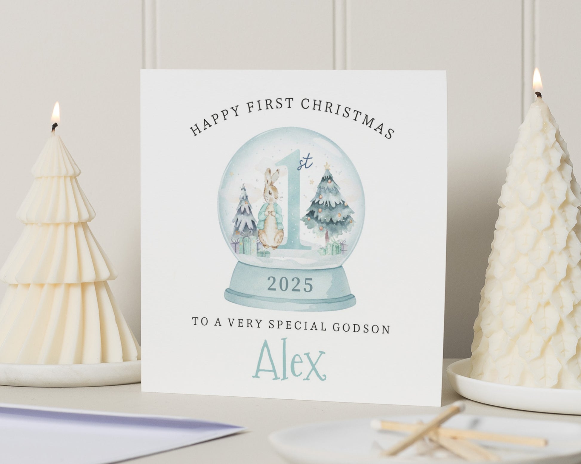 First Christmas Card for Godson, Personalised 1st Christmas Card, Baby Boy Christmas Card, Custom Godson Christmas Card