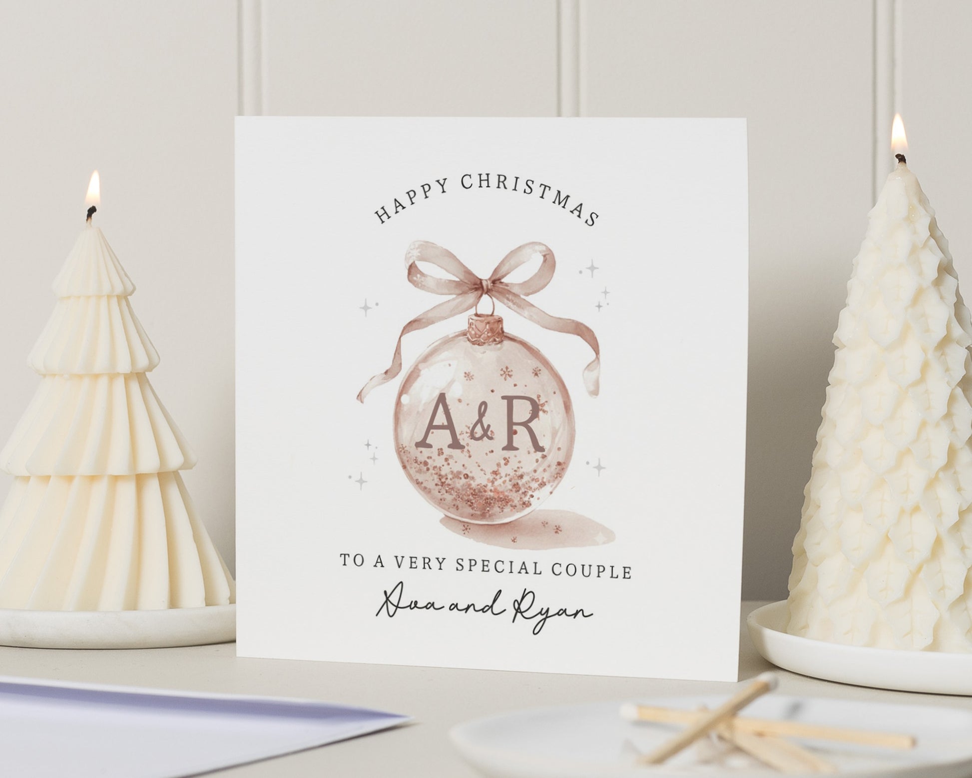 Christmas Card for Couple, Personalised Bauble Christmas Card, Special Couple Christmas Card, Custom Christmas Card for Her or Him