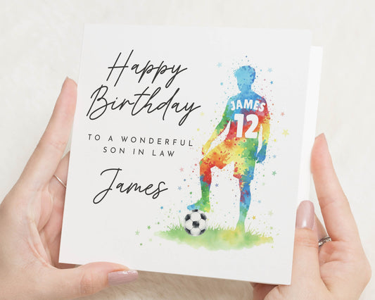 Birthday Card for Son in Law, Personalised Football Birthday Card, Birthday Card for Him, Custom Name Birthday Card, Football Card