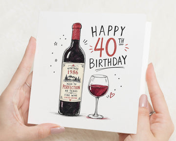 40th Birthday Card, Fortieth Birthday Card for Him, 40th Birthday Card for Her, Wine Birthday Card, Aged to Perfection Card
