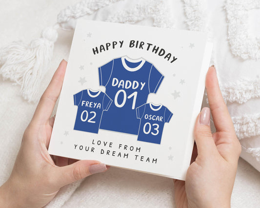 Birthday Card for Daddy, Personalised Football Shirt Card, Birthday Card from Kids, Dad Birthday Card, Daddy Birthday Card
