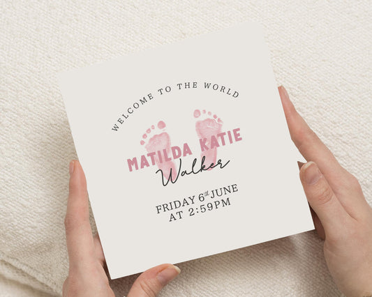 New Baby Card, Personalised Baby Card, Welcome To The World Card, Baby Girl Card, Custom Baby Name Card, Birth Announcement Card