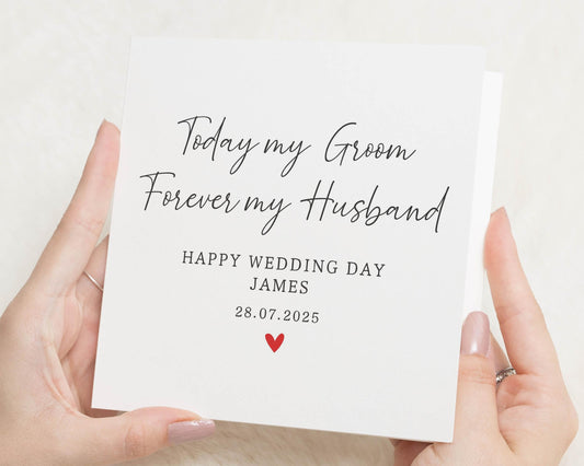 Wedding Day Card for Groom, Husband Wedding Card, Personalised Wedding Card, Card for Him, Forever My Husband Card, Heart Card