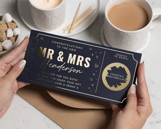 Wedding Gift Voucher, Scratch To Reveal Gift Voucher, Mr And Mrs Gift Voucher, Cocktail Masterclass Gift, Newlywed Gift