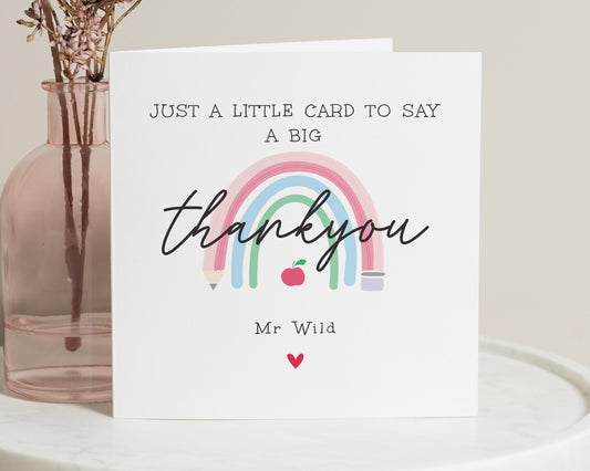 Thank You Card for Teacher, Personalised Teacher Thank You Card, Rainbow Thank You Card, End of Term Card, Thank You Card for Him or Her