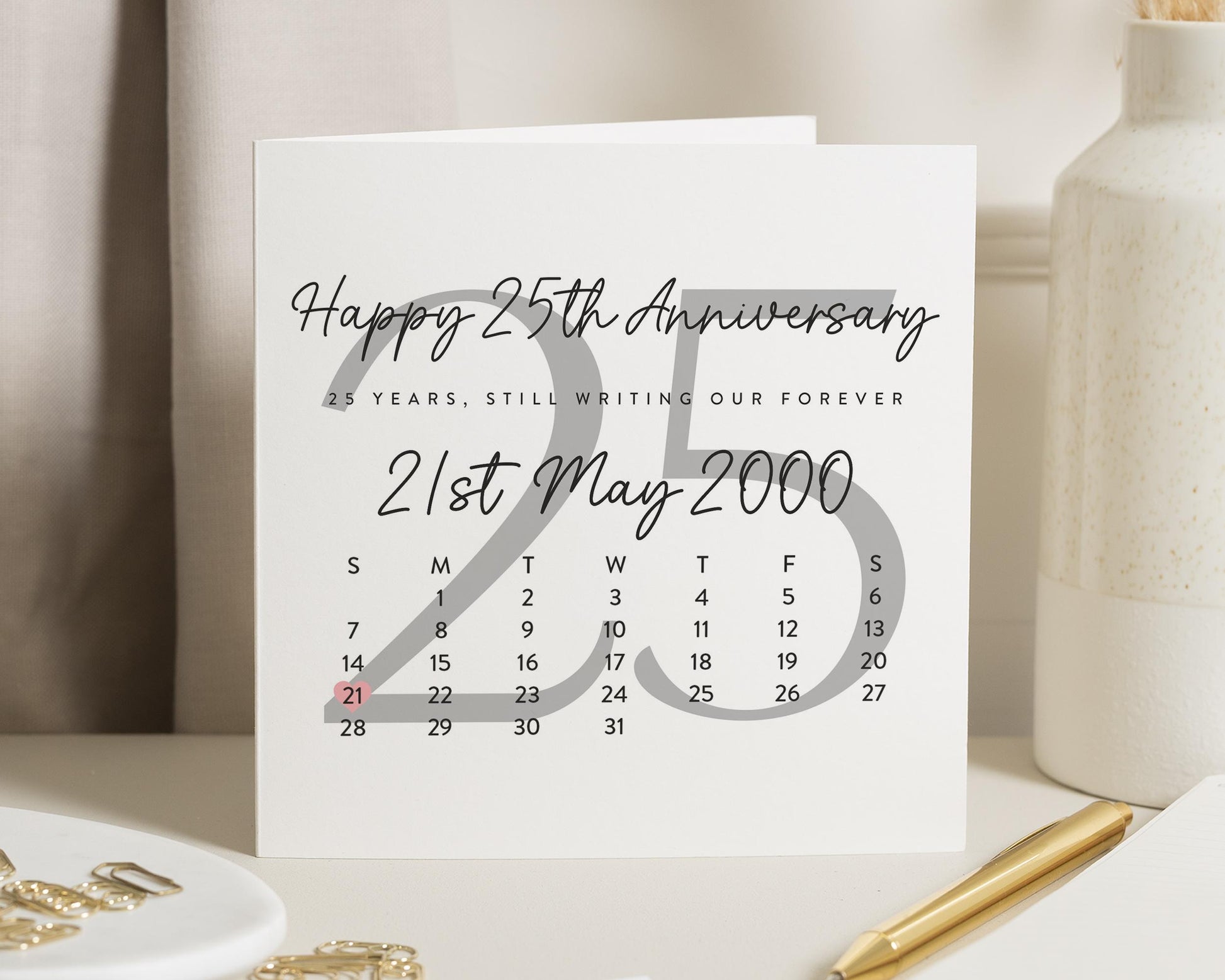25th Anniversary Card, Personalised Anniversary Card, Silver Wedding Anniversary Card, Custom Date Card, Anniversary Card for Couple