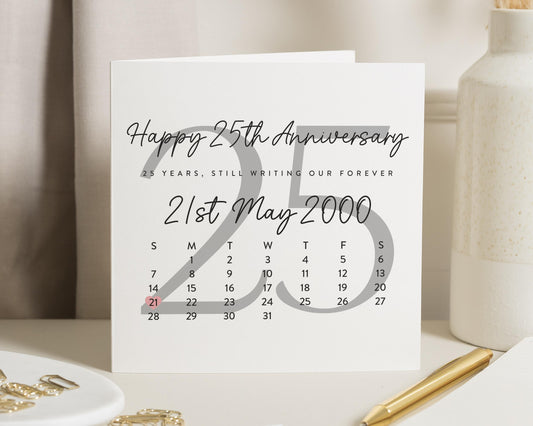 25th Anniversary Card, Personalised Anniversary Card, Silver Wedding Anniversary Card, Custom Date Card, Anniversary Card for Couple