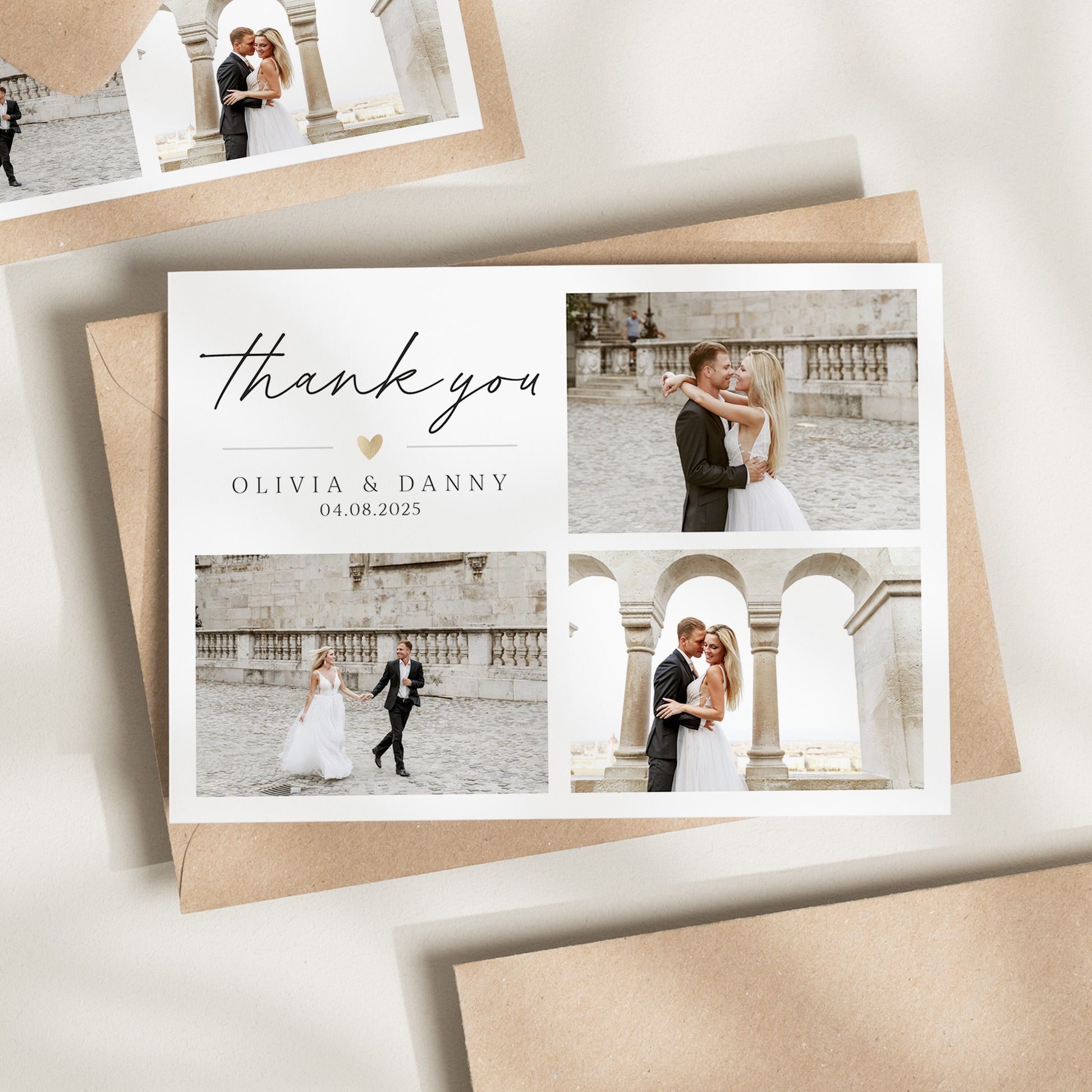 Postcard Wedding Thank You Card, Wedding Thank You Cards With Photo, Folded Wedding Thank You, Thank You Card, Simple Wedding Card Photo