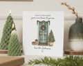Personalised Christmas Card, From Our House To Yours, Square Christmas Card, Custom Family Name, Christmas Card With Door Design