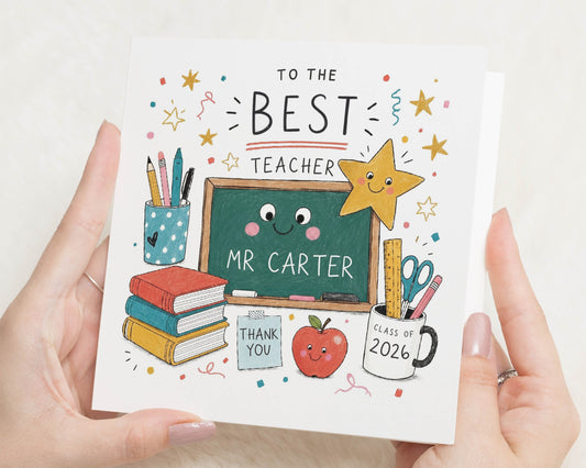 Teacher Thank You Card, Personalised Teacher Card, Best Teacher Card, End of Term Card, Class Thank You Card, School Leavers Card