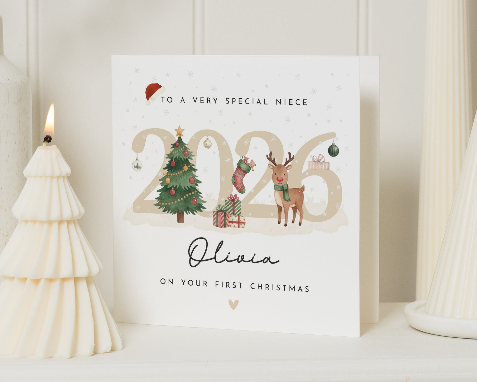 Personalised First Christmas Card for Niece, 1st Christmas Card, Christmas Card for Niece, Baby Girl Christmas Card, Cute Reindeer Card
