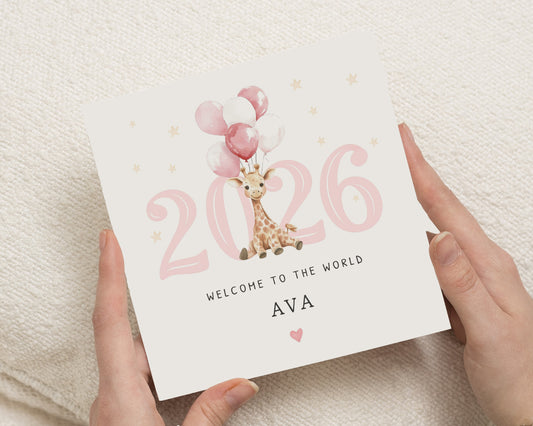 New Baby Card, Personalised Baby Girl Card, Welcome to the World Card, Newborn Baby Card, Giraffe Baby Card, Cute Baby Cards