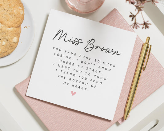 Thank You Card for Teacher, Personalised Teacher Thank You Card, End of Term Card, Thank You Card for Miss, Teacher Appreciation Card