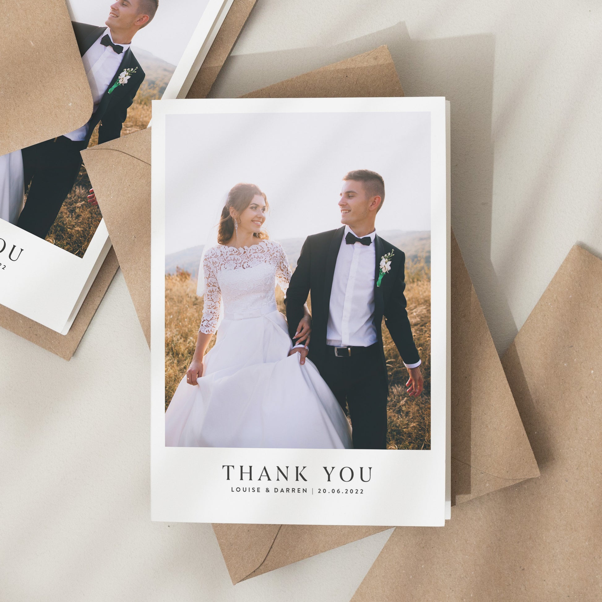 Calligraphy Photo Thank You Wedding Cards, Simple Thank You Wedding Cards, Wedding Thank You Cards With Photo, Thank You With Envelopes