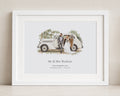 Personalised Wedding Car Print, Illustrated Wedding Wall Art, Wedding Gift for Couple, Anniversary Gift, White Framed Print With Mount