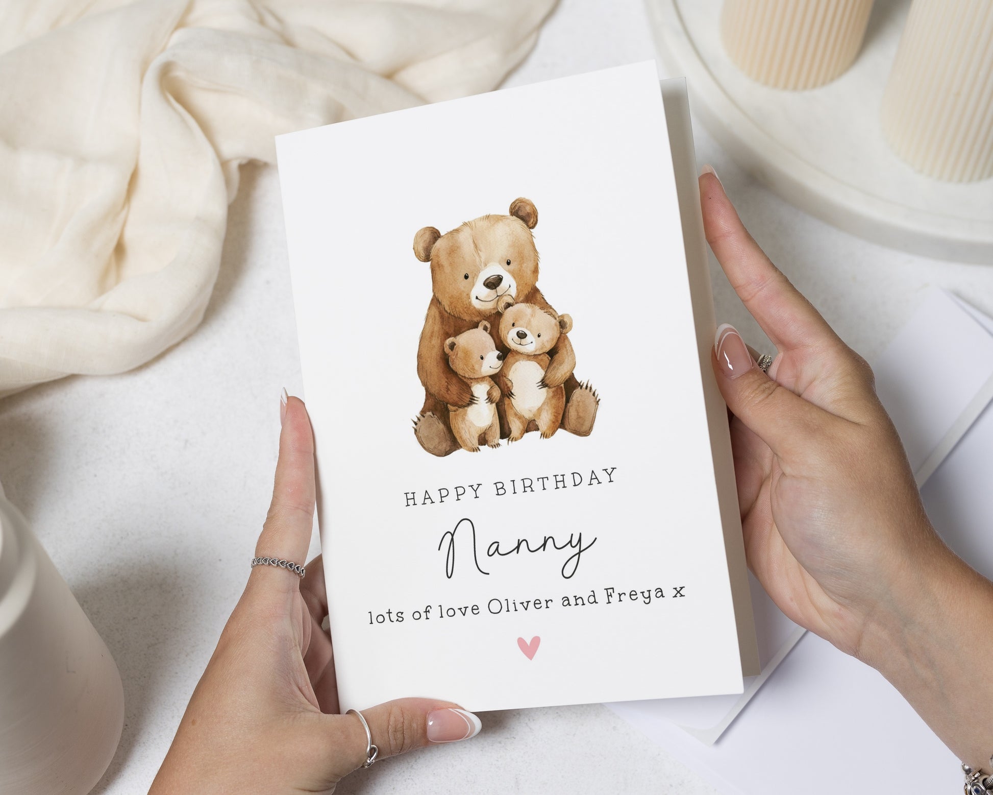 Birthday Card for Nanny, Personalised Nanny Birthday Card, Grandma Birthday Card from Grandchildren, Cute Bear Birthday Card for Her