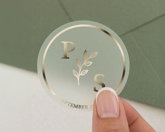 Personalised Wedding Sticker, Gold Foil Initials Sticker, Custom Date Label, Wedding Envelope Seal, Monogram Sticker, Elegant Wedding Decor