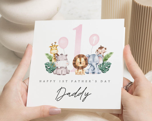 1st Fathers Day Card Daddy, First Fathers Day Card, Safari Animal Card, Fathers Day Card from Baby, Cute Fathers Day Card for Dad