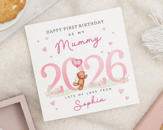 First Birthday As My Mummy Card, Personalised Birthday Card For Mum, Cute Bear Birthday Card, 2026 Birthday Card For Her