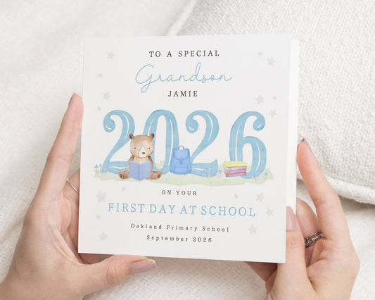 First Day at School Card, Personalised School Card for Grandson, Good Luck Card for Boy, First Day of School Card, Back to School Card