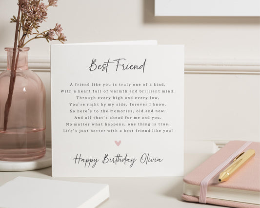 Best Friend Birthday Card, Birthday Card for Friend, Personalised Birthday Card, Birthday Card for Her, Poem Birthday Card