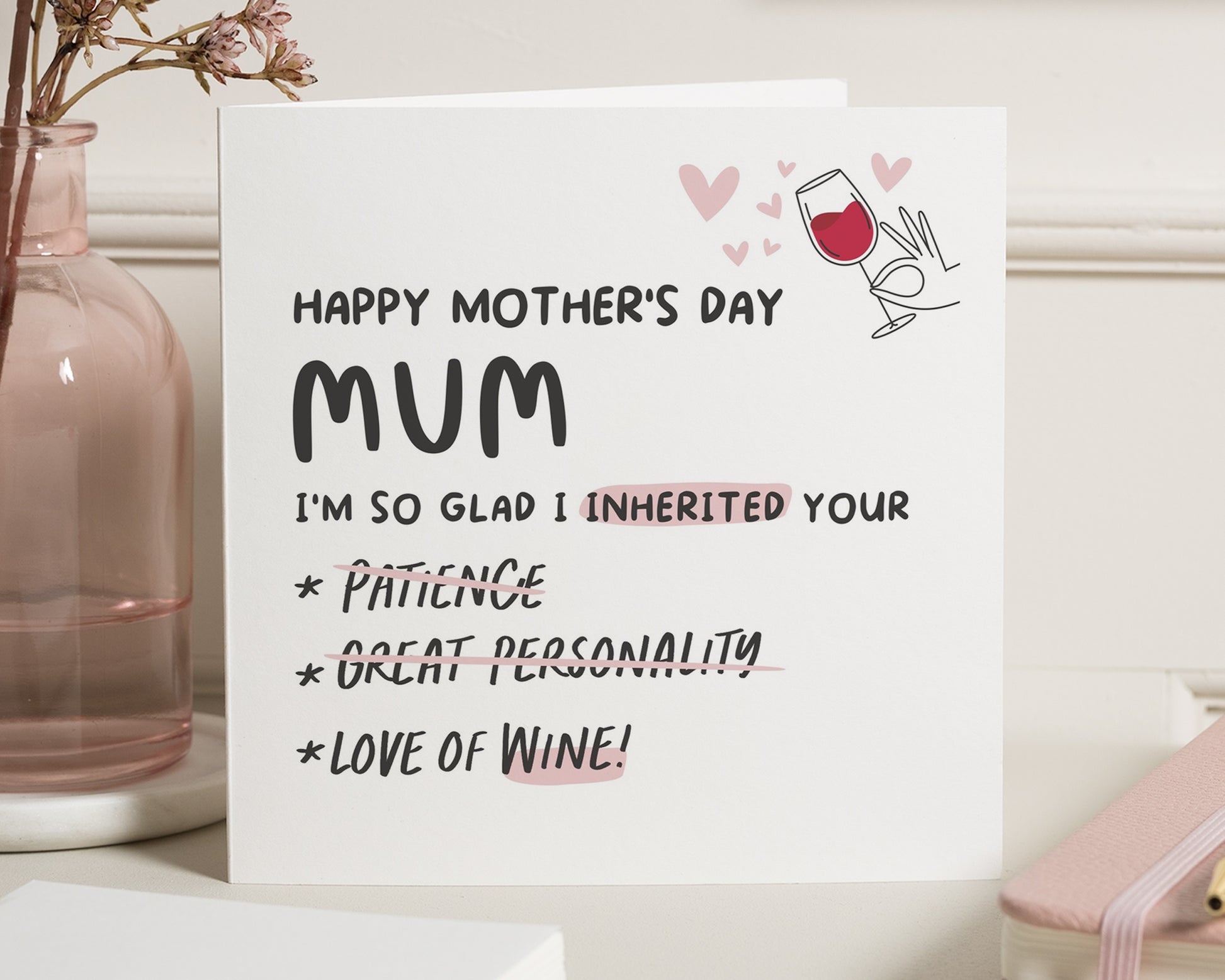 Funny Mothers Day Card for Mum, Mothers Day Card from Daughter, Mum Card, Love of Wine Card, Cute Mothers Day Card, Wine Card