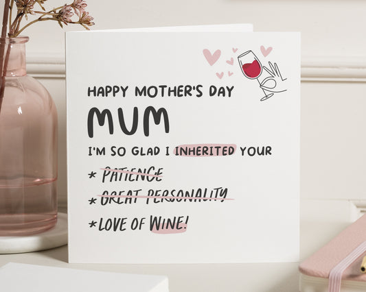 Funny Mothers Day Card for Mum, Mothers Day Card from Daughter, Mum Card, Love of Wine Card, Cute Mothers Day Card, Wine Card