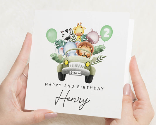 2nd Birthday Card, Personalised Birthday Card for Boy, Safari Animal Birthday Card, Birthday Card for Son, Cute Birthday Card