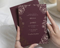 Gold Foil Burgundy Wedding Invitations, Floral Botanical Wedding Invite, Elegant Personalised Wedding Stationery