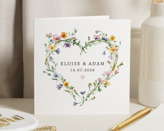 Personalised Wedding Card, Engagement Card, Floral Heart Card, Custom Names Card, Wedding Day Card, Anniversary Card, Romantic Card