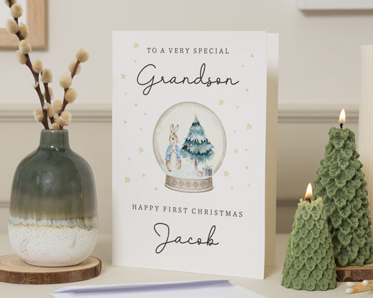 Grandson First Christmas Card, 1st Christmas Card for Grandson, Personalised Christmas Card, Baby Boy Christmas Card, Bunny Card
