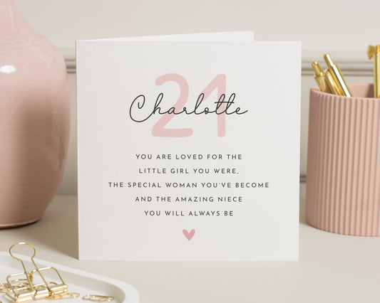 21st Birthday Card for Niece, Niece 21st Birthday Card, Personalised Birthday Card for Her, 21 Birthday Card, Poem Birthday Card
