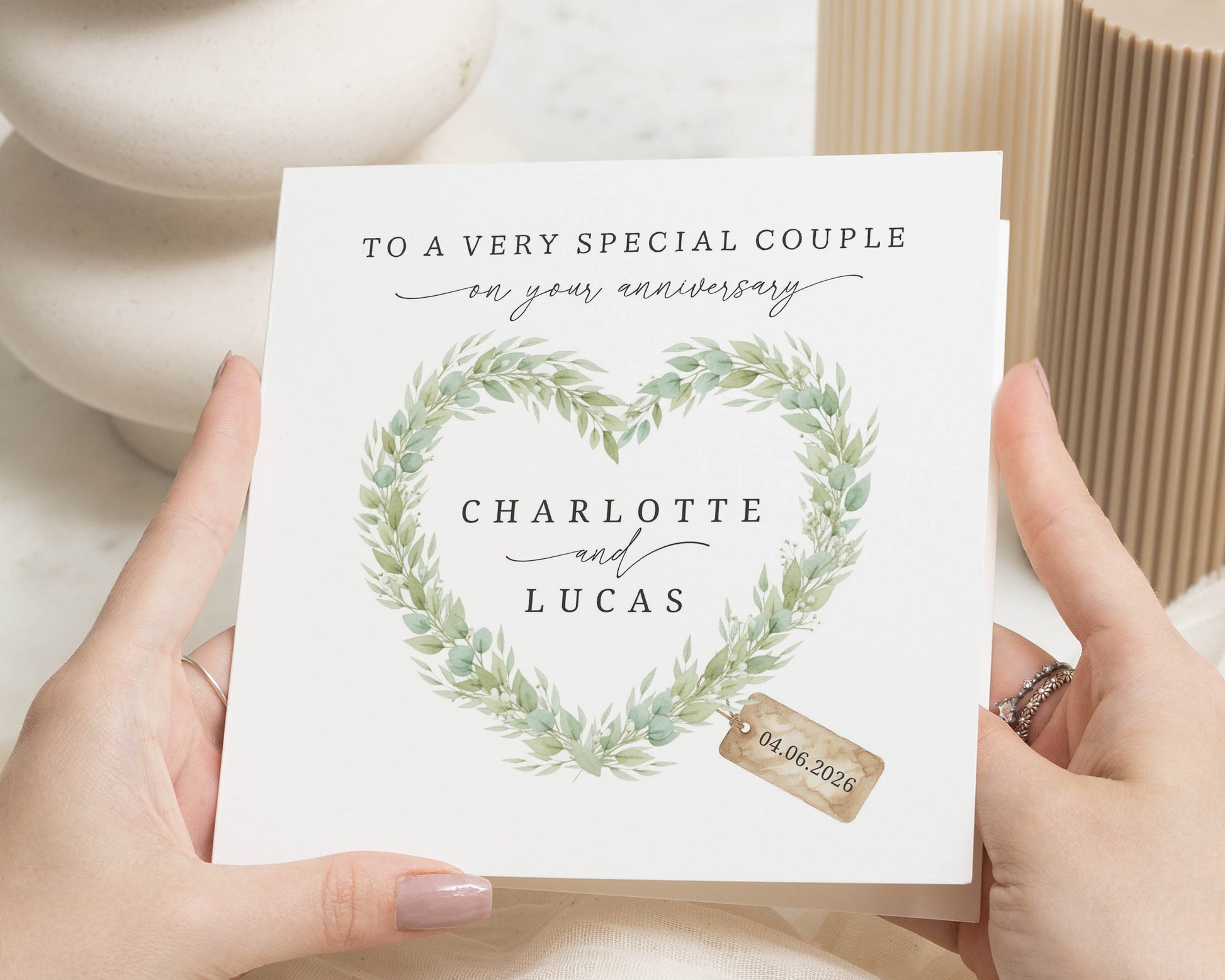Anniversary Card for Couple, Personalised Anniversary Card, Special Couple Card, Heart Wreath Card, Custom Anniversary Card