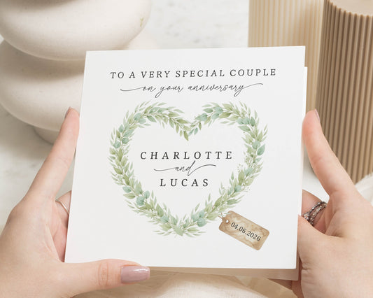 Anniversary Card for Couple, Personalised Anniversary Card, Special Couple Card, Heart Wreath Card, Custom Anniversary Card