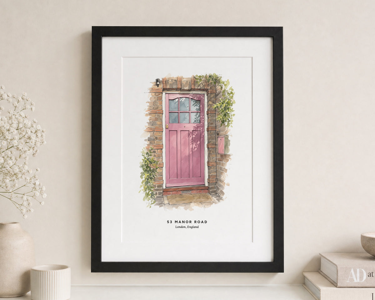Personalised Front Door Print, Custom House Portrait, Address Wall Art, New Home Gift, House Warming Gift, Watercolour Art