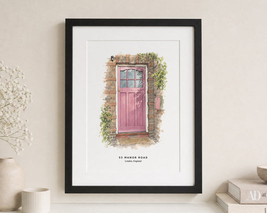 Personalised Front Door Print, Custom House Portrait, Address Wall Art, New Home Gift, House Warming Gift, Watercolour Art
