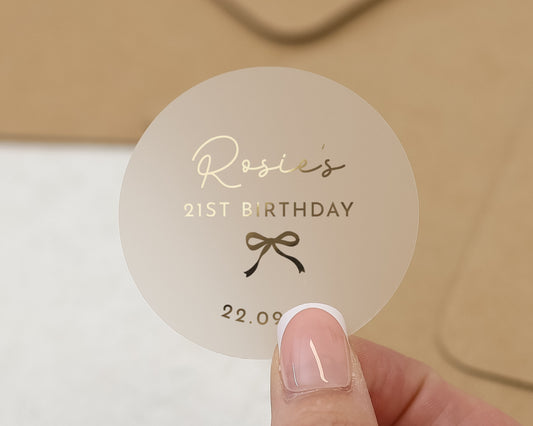 21st Birthday Sticker, Personalised Birthday Sticker, Birthday Party Sticker, Custom Name Sticker, Gold Foil Birthday Label