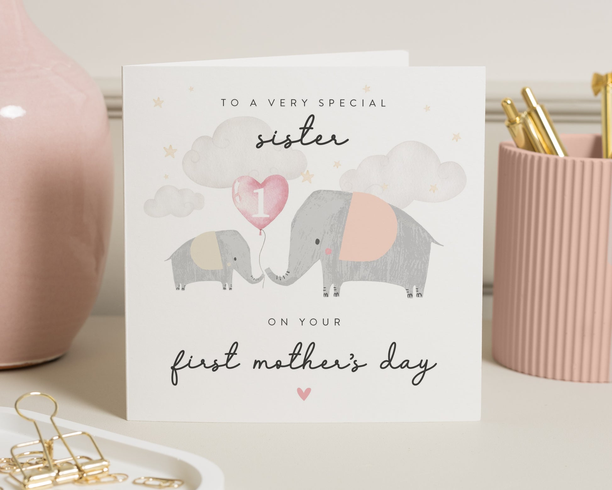 First Mothers Day Card for Sister, 1st Mothers Day Card, Elephant Card, Mothers Day Card for Her, Cute Animal Card, Personalised Card