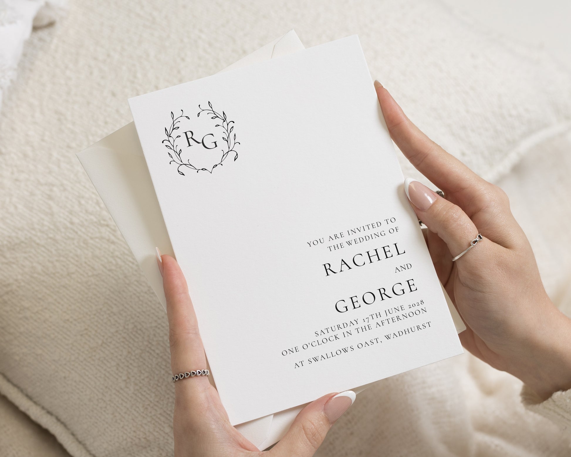 Monogram Wedding Invitations, Minimal Black and White Wedding Invite, Elegant Botanical Invitation Suite, Personalised Wedding Stationery