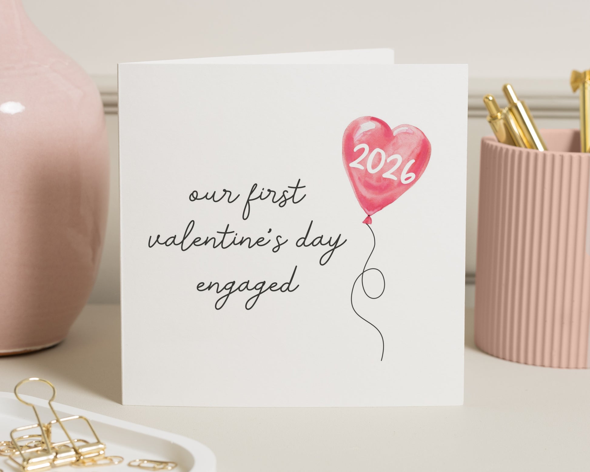 First Valentines Day Engaged Card, Personalised Valentines Card, Engagement Valentines Day Card, 2026 Heart Balloon Card