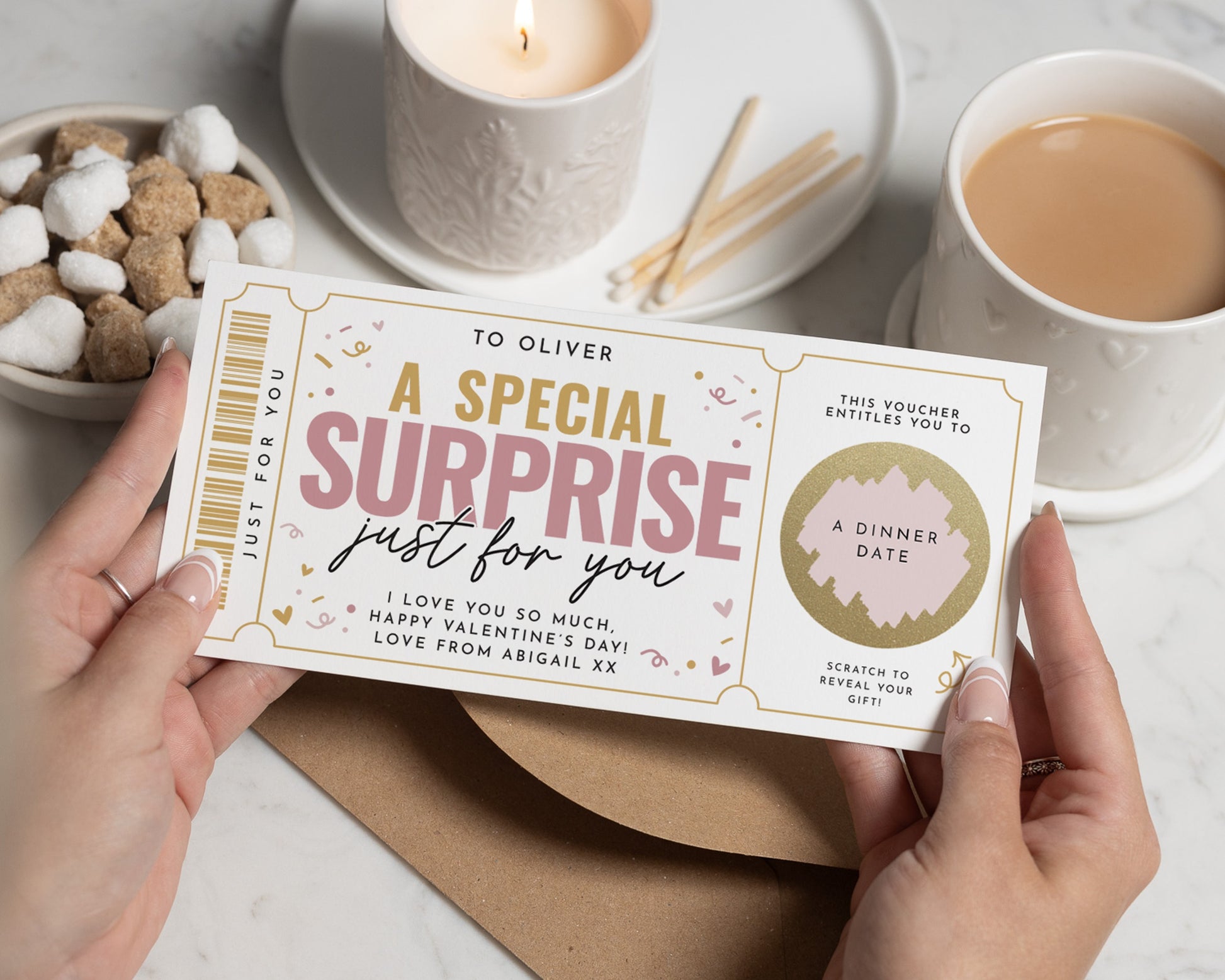 Personalised Valentines Day Gift Voucher for Him, Dinner Date Surprise, Custom Scratch Off Gift for Boyfriend, Husband, Partner