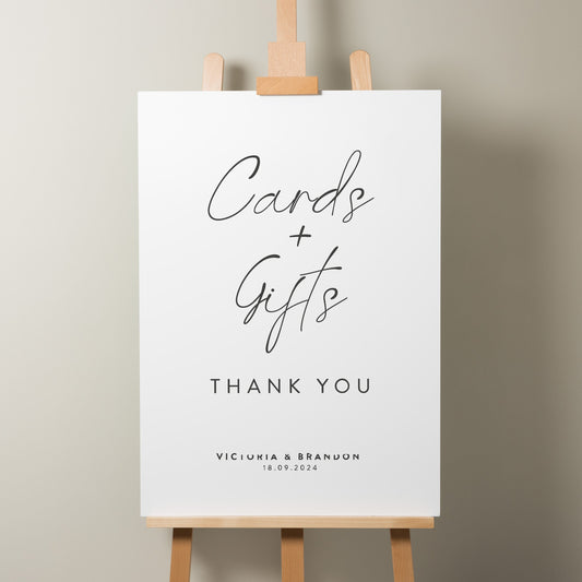 Simple Wedding Card And Gifts Sign, Modern Calligraphy Table Sign For Cards, Minimalistic Wedding Gift Sign, Elegant Wedding Sign &#39;Victoria&#39;