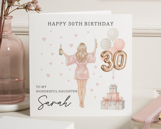 30th Birthday Card for Daughter, Personalised Birthday Card, Birthday Card for Her, Daughter Birthday Card, Champagne Birthday Card
