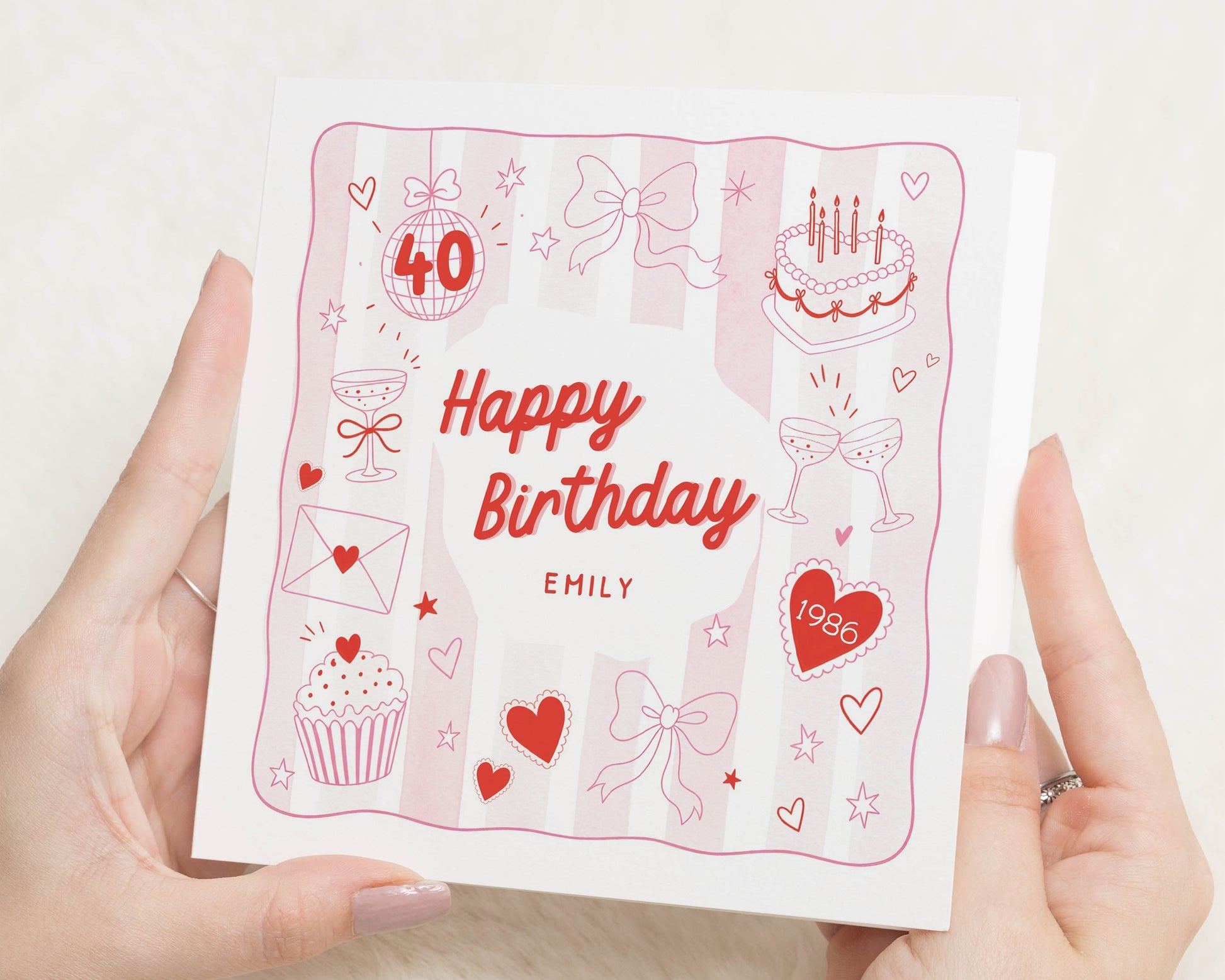 40th Birthday Card, Personalised Birthday Card for Her, 40 Birthday Card for Friend, Birthday Card for Daughter, Pink Birthday Card