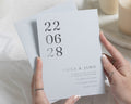 Powder Blue Silver Foil Wedding Invitations, Minimalist Date Wedding Invite, Elegant Typography Personalised Invitation