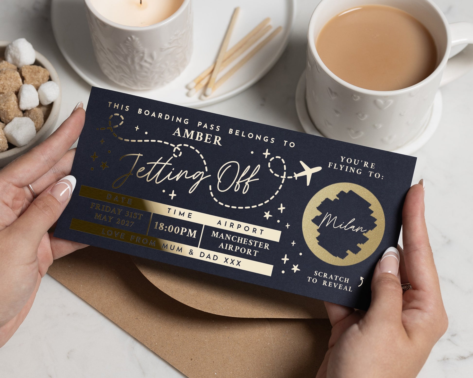 Personalised Holiday Reveal Ticket, Scratch To Reveal Gift, Jetting Off Boarding Pass, Custom Travel Voucher