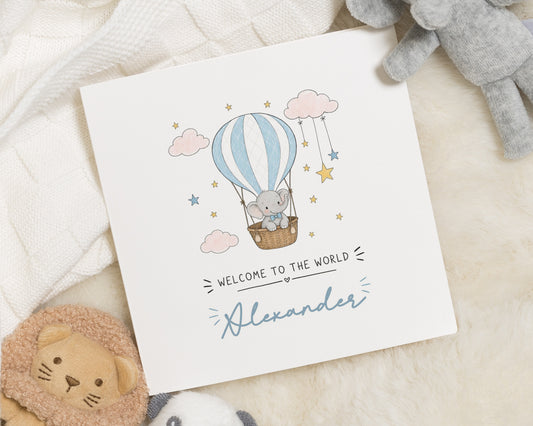 New Baby Card, Personalised Baby Card, Baby Boy Card, Welcome To The World Card, Elephant Card, Custom Newborn Baby Card
