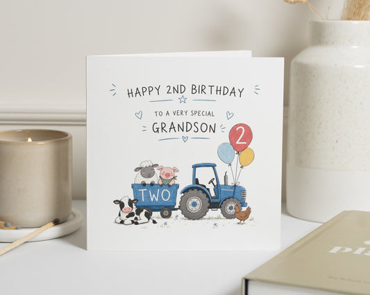 2nd Birthday Card for Grandson, Grandson 2nd Birthday Card, Tractor Birthday Card, Farm Birthday Card for Boy, 2 Year Old Birthday Card