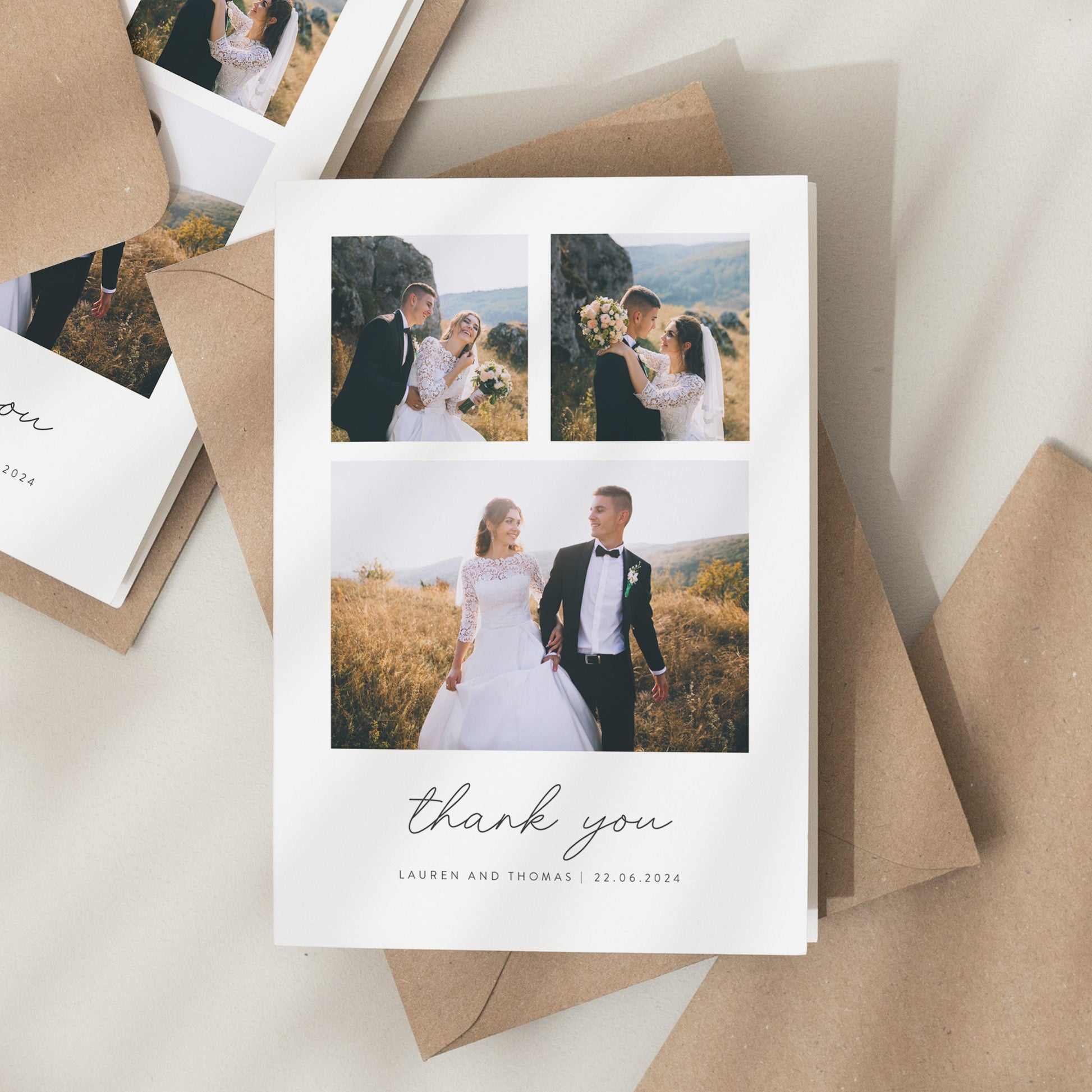 Folded Wedding Thank You Cards, Post Card Thank You Cards, Folded Wedding Thank You, Thank You Wedding Card, Simple Wedding Card With Photo