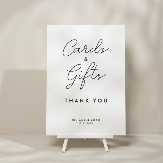 Calligraphy Wedding Cards And Gifts Sign, Modern Cards And Gifts Sign For Wedding, Minimalistic Wedding Sign, Modern Wedding Sign &#39;Juliana&#39;